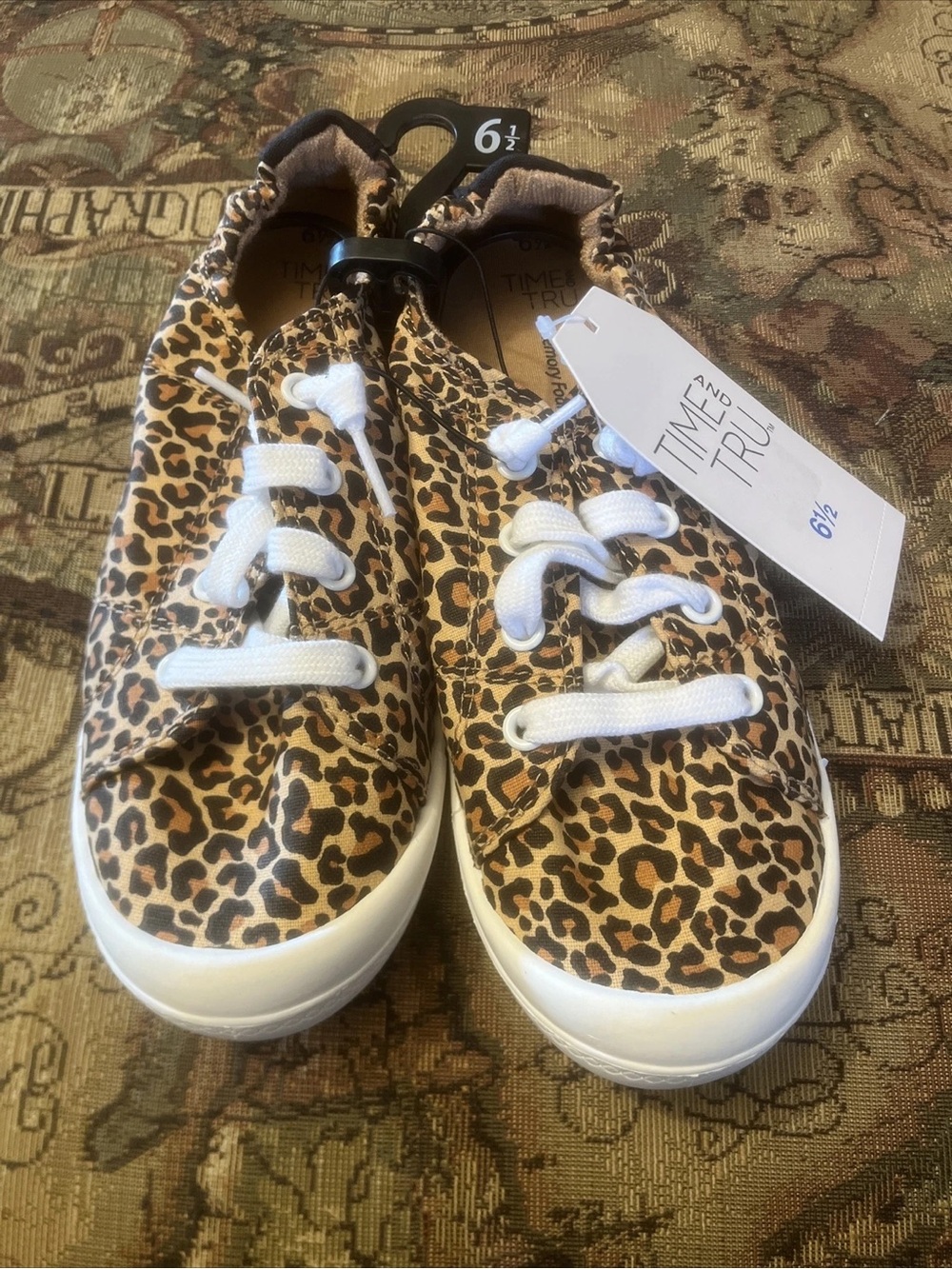 Time and Tru Leopard Print Kids Sneakers - White Laces